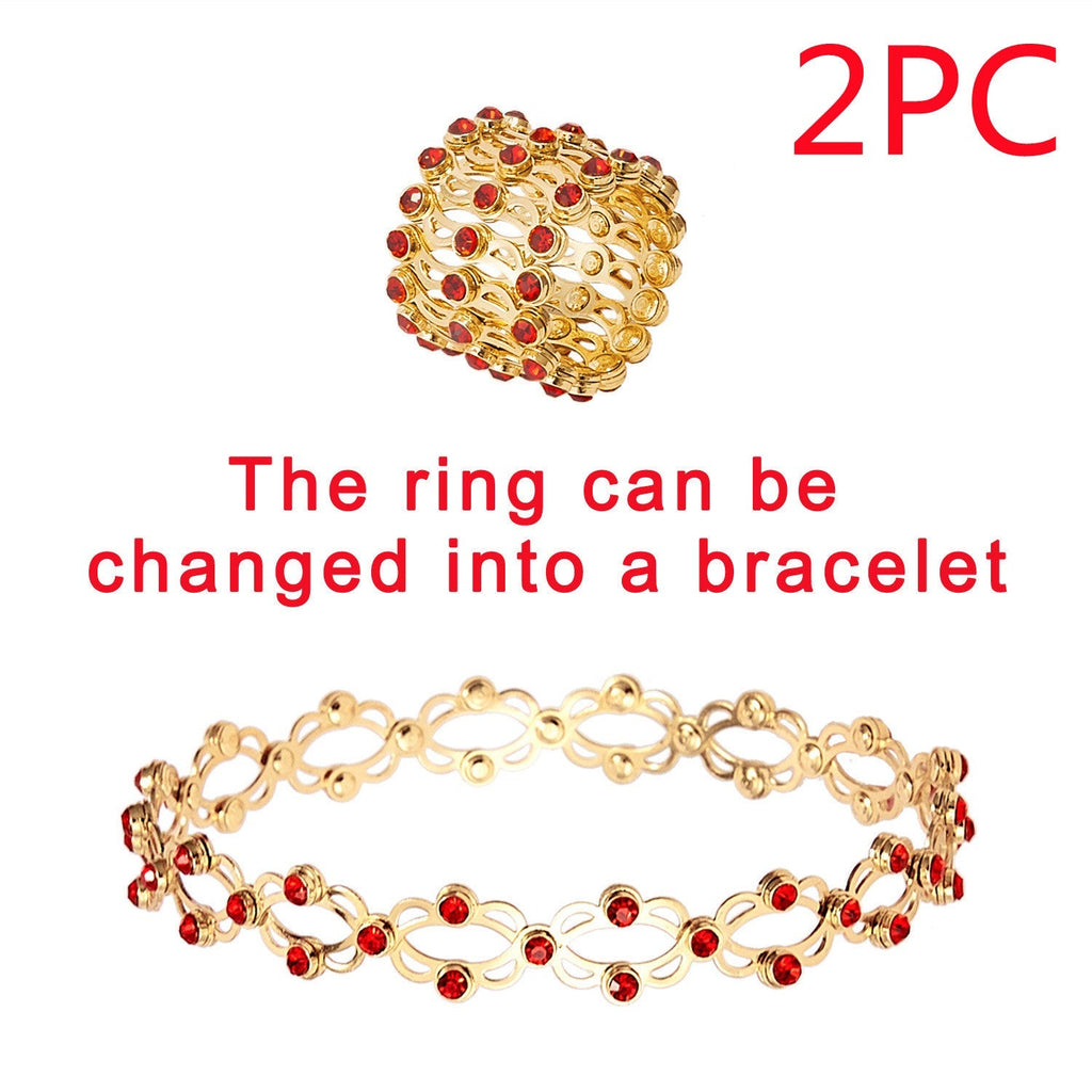 2 In 1 Folding Retractable Rings Bracelet Magic Rhinestone Rings Deformable Bracelet Women Ins Style Adjustable Fashion Jewelry Pi-Mart