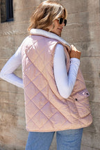 Solid Fleece Lined Quilted Vest Coat THRIXINE