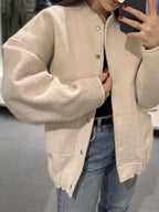 Autumn Casual Full Size Drop Shoulder Snap Down Jacket with Buttoned Front and Pockets Stevvex
