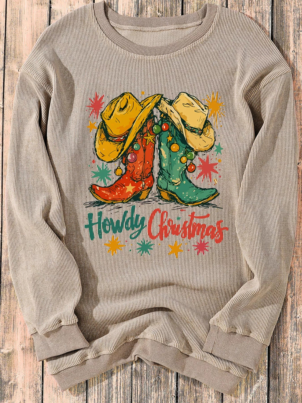 Yeehaw Xmas Boots Cozy Corded Sweatshirt THRIXINE
