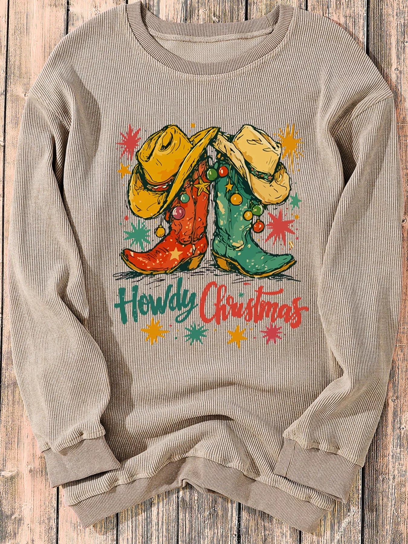 Yeehaw Xmas Boots Cozy Corded Sweatshirt THRIXINE