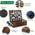 Extra Large Willow Picnic Basket with Service Set for 4 Persons, Natural Wicker Picnic Hamper with Free Food Cooler, Fleece Blanket and Tableware - Best Gift Lootquake LLC