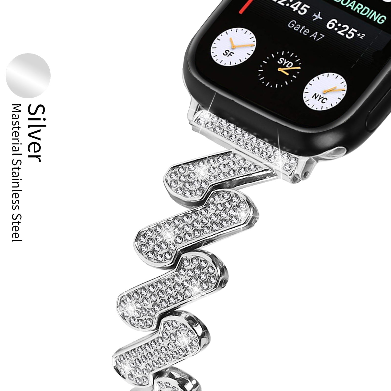 7-word Diamond Alloy Metal Classic Style Watch Band Pi-Mart
