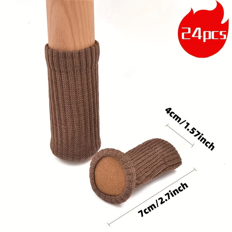 24pcs Cloth Table And Chair Leg Socks Woolen High Elastic Floor Protectors Non Slip Chair Leg Feet Socks Covers Furniture Caps Set, Fit Diameter From, Knitted Furniture Pads Lootquake LLC