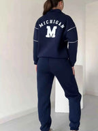 Full Size Striped Quarter Zip Top and Pants Set Plus Size THRIXINE