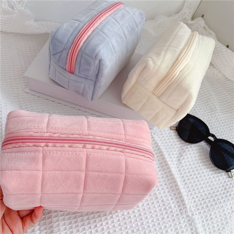 Plush Makeup Bag Checkered Cosmetic Bag Cosmetic Travel Bag Large Zipper Travel Toiletry Bag Portable Multi Functional Capacity Bag Cute Makeup Brushes Storage Bag For Women Pi-Mart