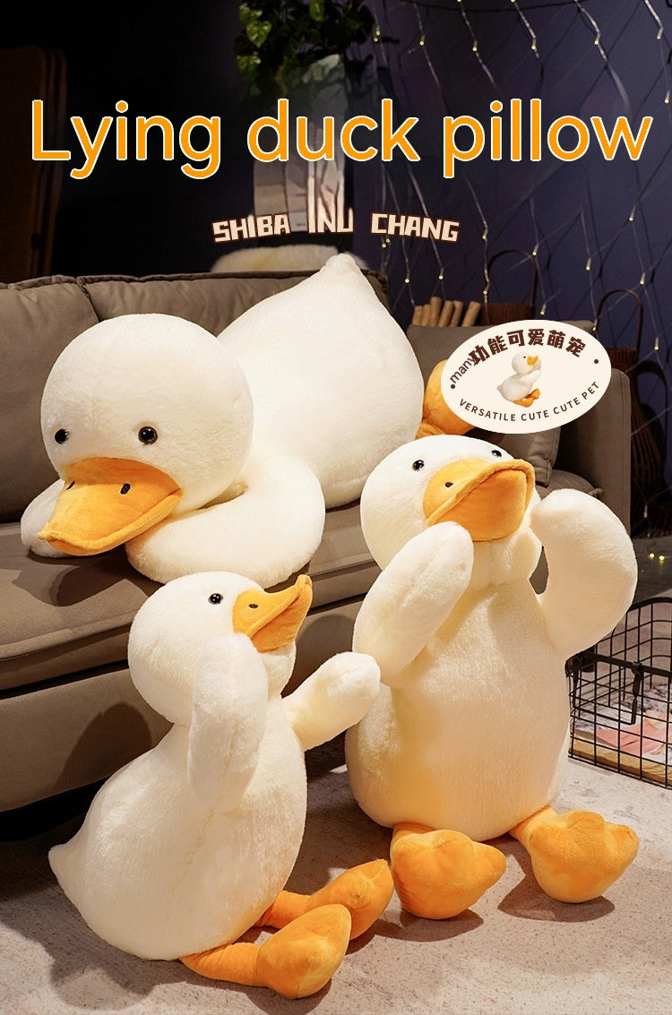 Lying Big White Duck Feather Plush Toy Soft And Adorable Pillow Pi-Mart