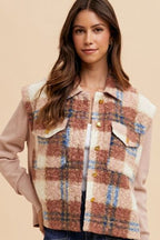 Women Brown Faux Fur Plaid Button-Up Jacket Soft Jacket For Girls Jacket With Closure Stevvex