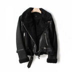 WInter Lapel Jacket Suede Lamb Wool Warm Coat Motorcycle Clothing Women Outwears Pi-Mart