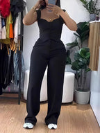 Chic Women Suit Y2k Sexy Two Piece Set Summer Sleeveless Slim Vest And Wide-leg Trouser Sets Elegant Solid Pants Women's Outfit Purplish Diva