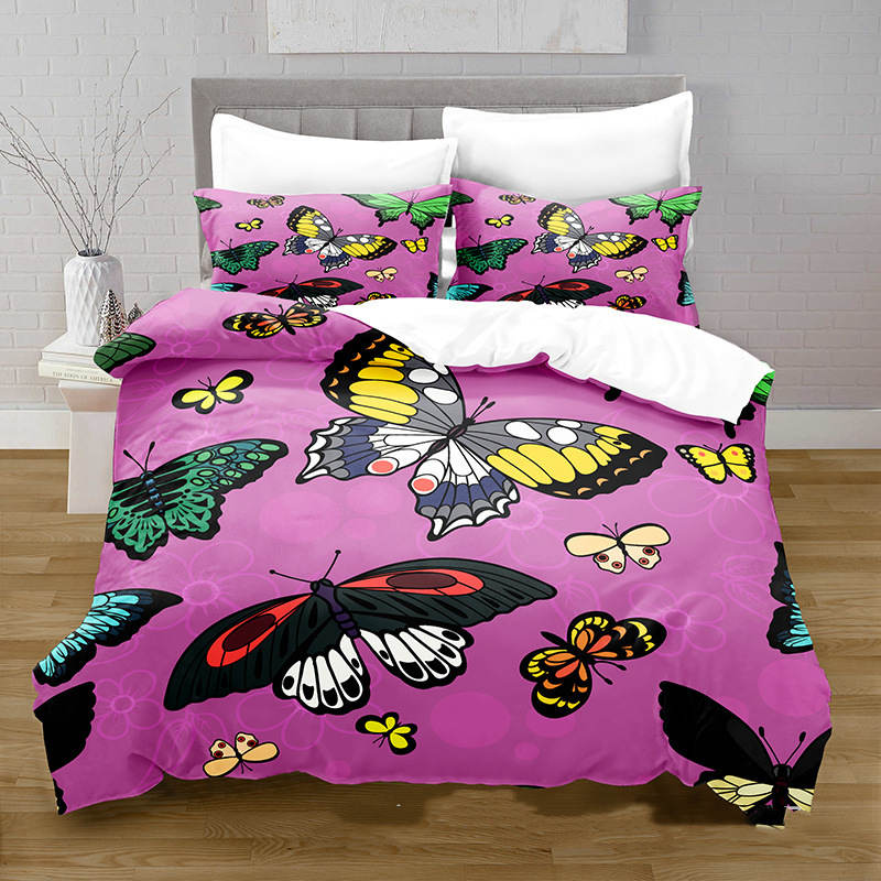 3D Digital Printing Butterfly Pattern Brushed Quilt Cover Pillowcase Bedding Set Pi-Mart