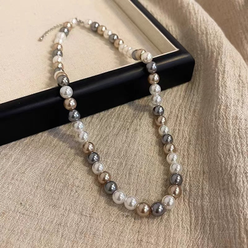Womens Mixed-Color Glass Pearl Necklace Jewelry Pi-Mart