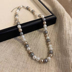 Womens Mixed-Color Glass Pearl Necklace Jewelry Pi-Mart