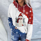 Snowman Print Crew Neck Hoodie Long Sleeve Sweatshirt Pi-Mart