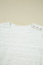 White Lace Floral Round Neck Puff Sleeve Shift Mini Dress