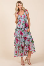 Layered Floral Sweetheart Neck Maxi Dress – Elegant and Romantic Floral Maxi Dress with Feminine Sweetheart Neckline