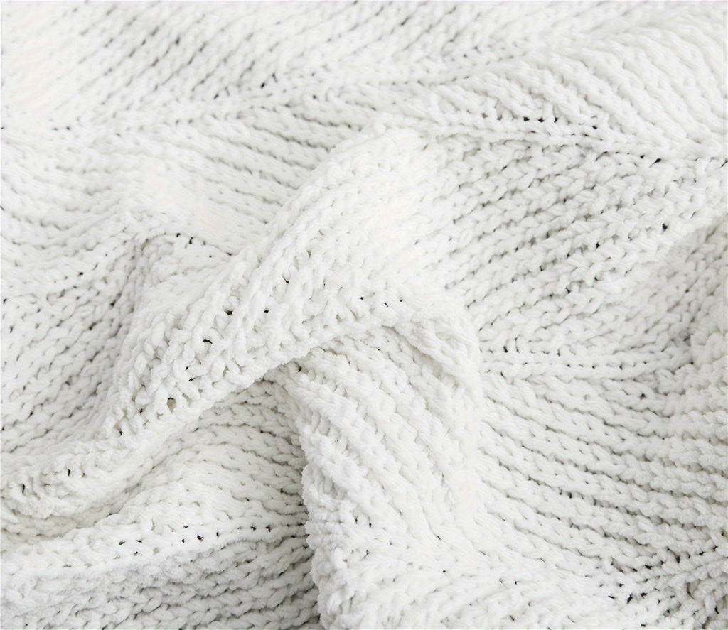 Vintage Chunky Knit Throw Blanket with Pom-pom Embellishment, Space Theme, All Seasons Polyester Cover, Knitted Casual Office Living Room Bedroom Nap Sofa Bed End Blanket 1PC Lootquake LLC