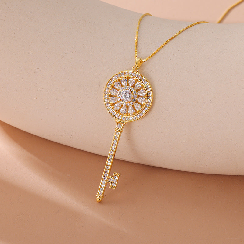S925 Sterling Silver Key Diamond-studded Necklace Pi-Mart