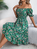 Floral Print Square Collar Dress Summer Fashion Ruffles Dresses Women's Clothing Pi-Mart