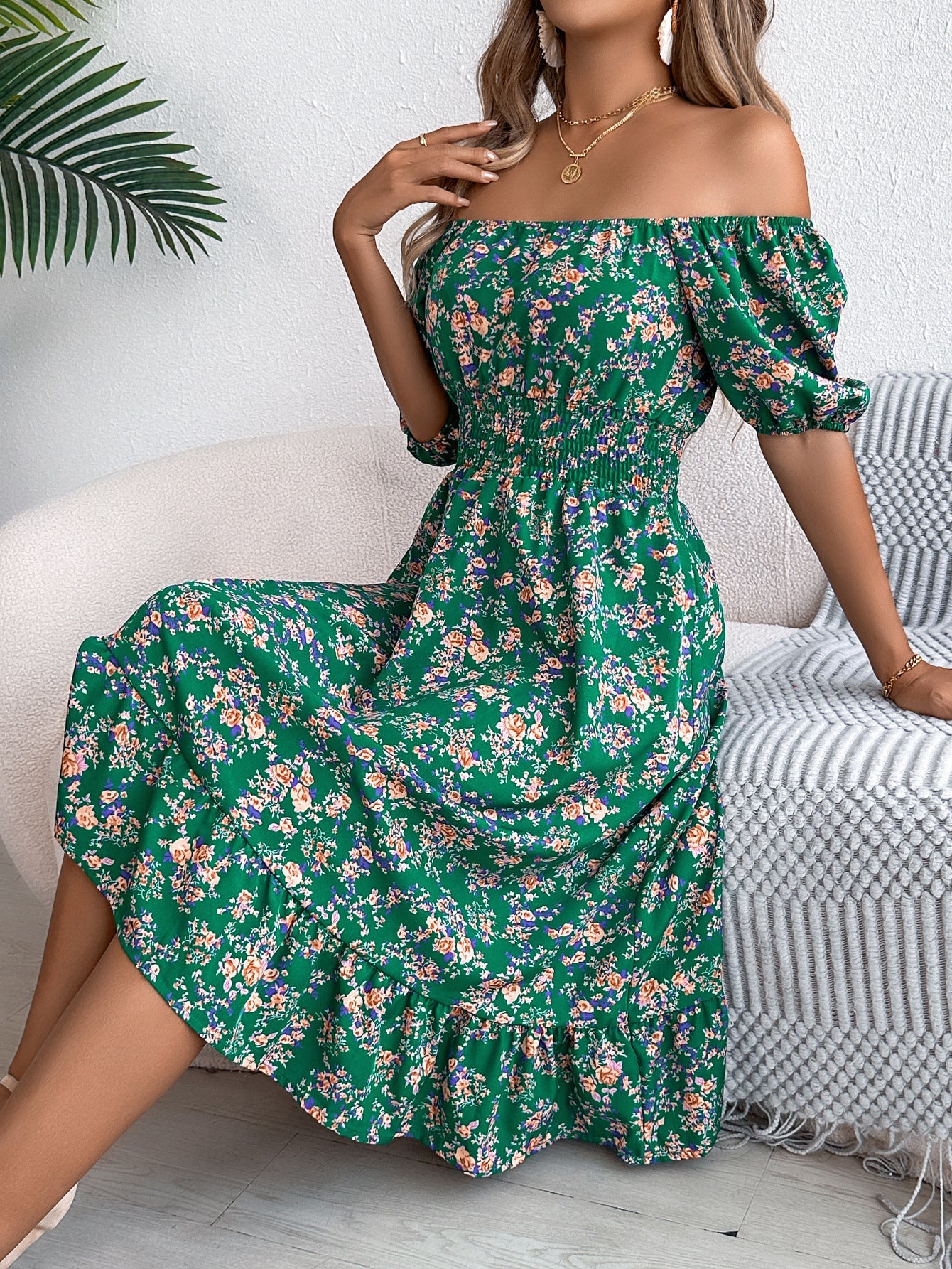 Floral Print Square Collar Dress Summer Fashion Ruffles Dresses Women's Clothing Pi-Mart