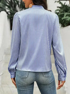 Striped Tie Neck Long Sleeve Blouse – Femstylo - SJB-DIAMOND ELITES