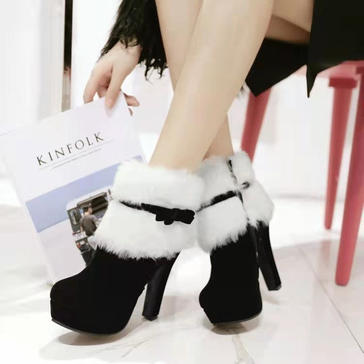 Plush Winter Boots Shoes High Heel Party Shoes