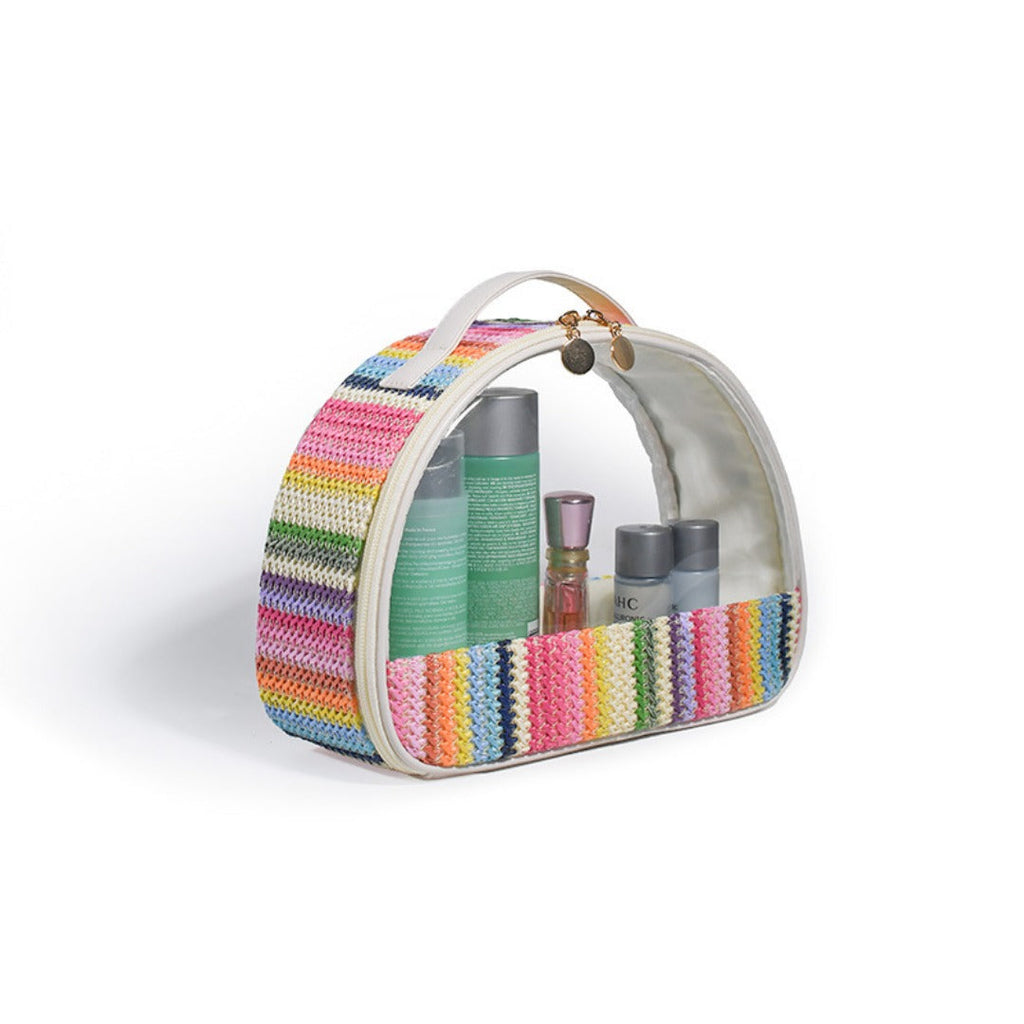 Straw transparent PVC semicircular cosmetic bag, waterproof woven toiletries bag, travel storage bag, makeup bags small,Transparent Cosmetic Bag, - SJB-DIAMOND ELITES
