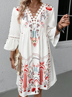 Exquisite Summer Feminine Lace Detail Printed Dress Chic Midi Lightweight Dress Stevvex