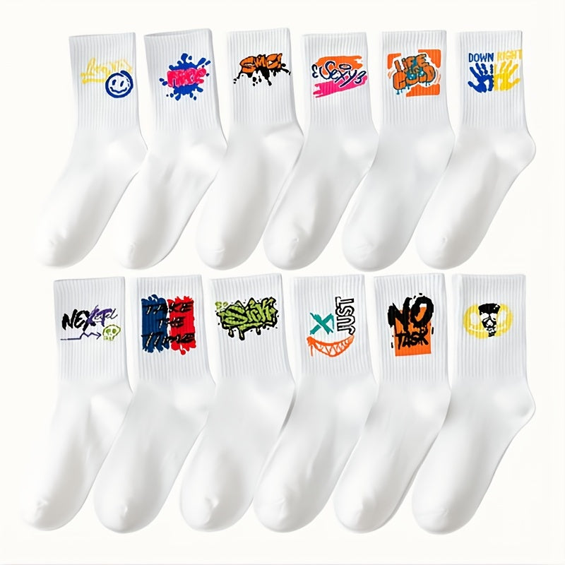 3/6/8/10/12 Pairs Of Medium Length Socks With Graffiti And Spray Painting For Personalized Fashion, Comfort, And Durability Lootquake LLC