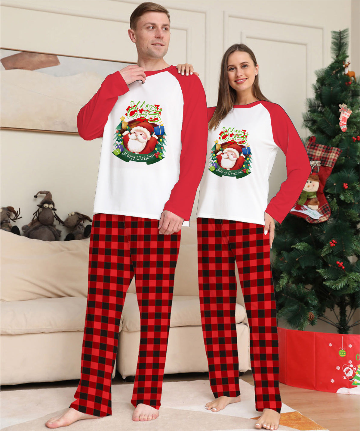 Parent-Child Clothes Set Long Sleeve T-Shirt Plaid Pants Family Matching Pajamas Pi-Mart