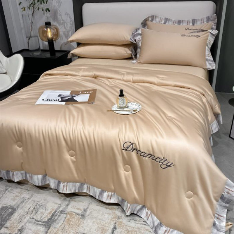 Tencel Summer Cooling Ice Silk Summer Quilt Airable Cover Four-piece Set Pi-Mart