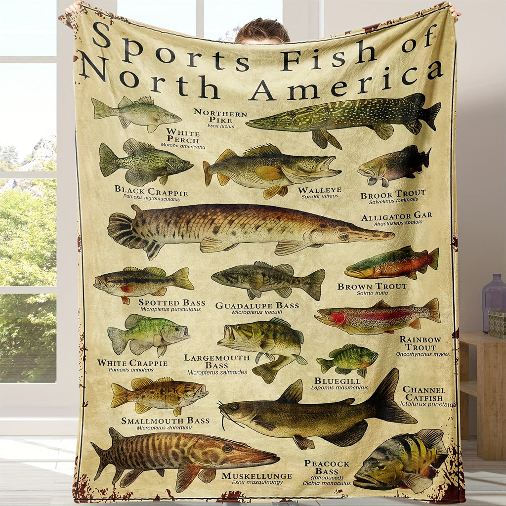 1pc Fish Pattern Blanket, Soft And Comfortable, Warm And Comfortable Flannel Blanket, For School Dormitory Office Lunch Break, Outdoor Travel Camping Lootquake LLC