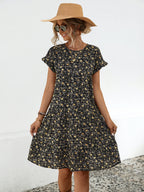 Floral Round Neck Short Sleeve Dress Elegant & Effortless Everyday Style Women Dress