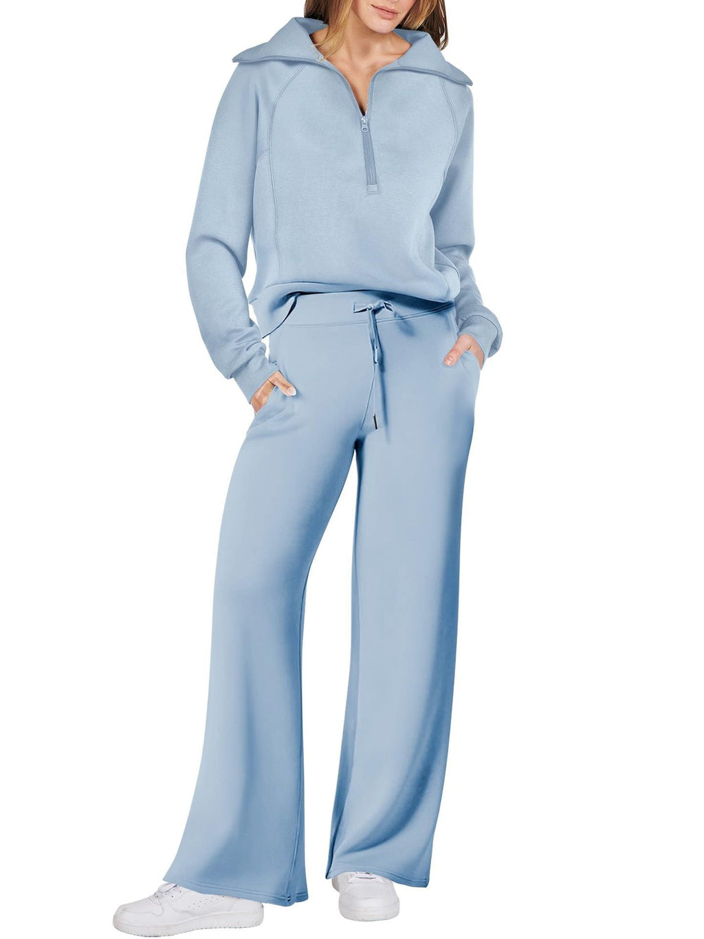 Leisure Sports Suit Long-sleeve Zipper Sweatshirt Wide Leg Pants Two-piece Set Pi-Mart