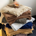 1pc Cotton Crinkle Tassel Blanket Solid Color Nap Blanket Leisure Travel Sofa Bed Blanket