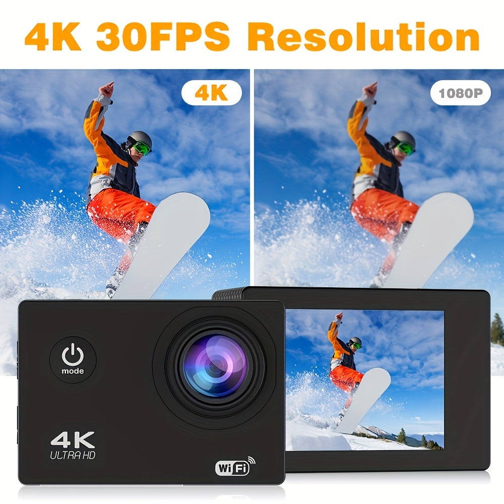 4K Ultra HD Action Camera - WiFi, 2.4GHz Wireless Wristband Remote Control, 32GB Card, Wide Angle Lens, Remote Operation - Perfect For Skiing, Mountaineering, Outdoor Sports, Gift Giving, Awaken Your Outdoor Adventure Experie Lootquake LLC