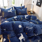 Flannel Bed Sheet Cover, Quilt Cover, Pillowcase And Bedding Set Of 4 Pi-Mart