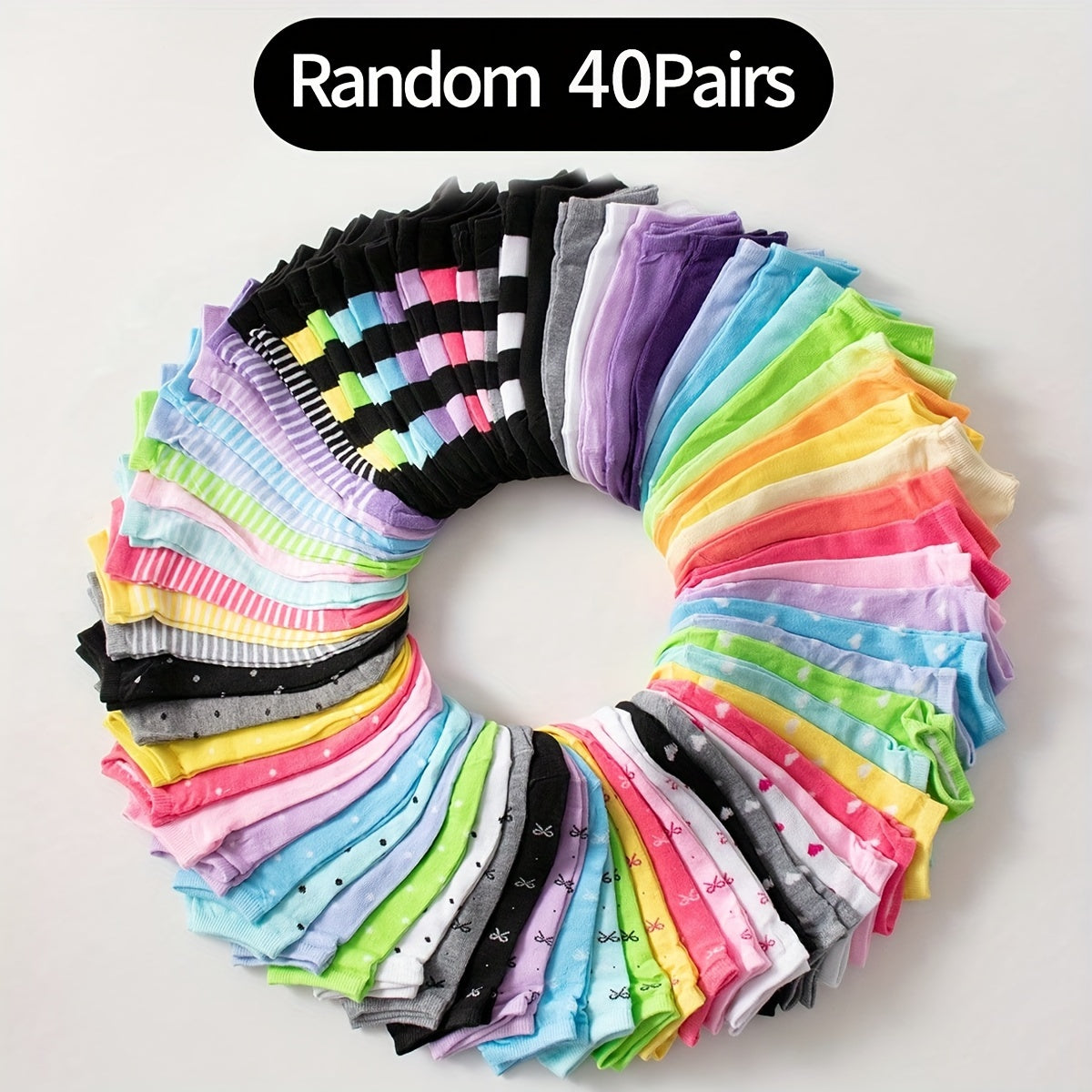 20/40 Pairs Heart Print Socks, Valentine's Day Candy Colored Ankle Socks, Women's Stockings & Hosiery Lootquake LLC