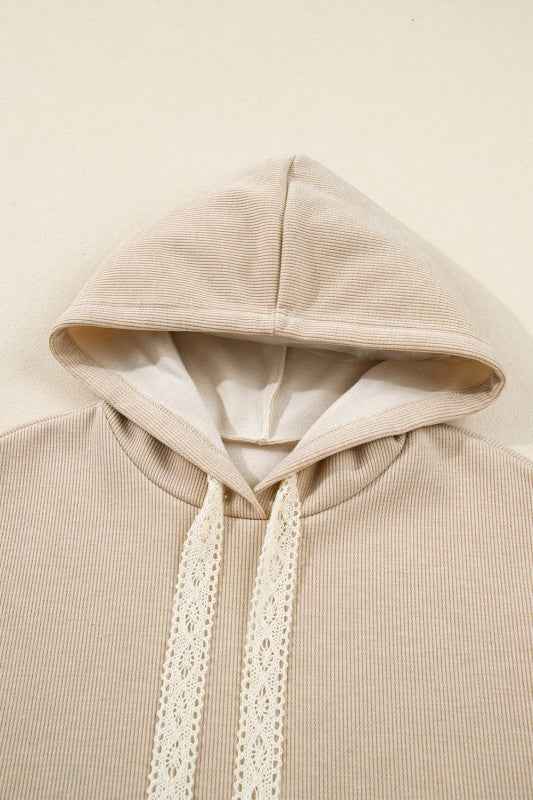 Solid Corduroy Lace Hoodie and Pants Set THRIXINE