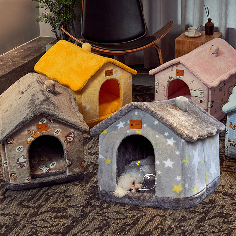 Foldable Dog House Pet Cat Bed Winter Dog Villa Sleep Kennel Removable Nest Warm Enclosed Cave Sofa Pets Supplies Pi-Mart