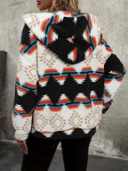 Modern Women Geometric Zip-Up Sherpa Jacket With Hood And Pockets Stylish Winter Jacket Stevvex