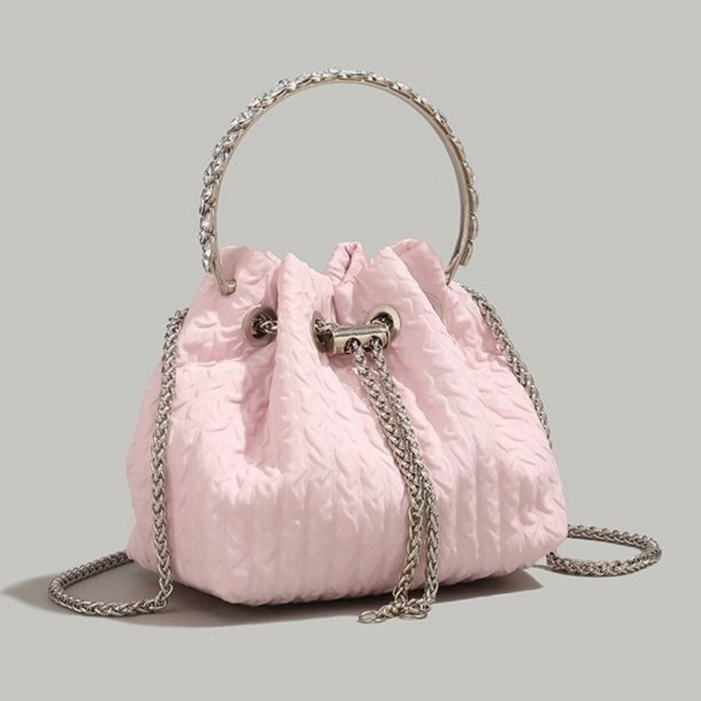 Rhinestone chain handbag women, fashion drawstring bucket bag evening clutch purse party Prom bag Party purse Prom bags clutches - SJB-DIAMOND ELITES
