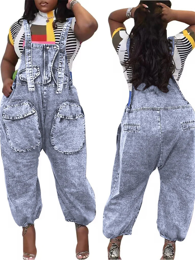 Wmstar Women's Jumpsuit Denim Cargo Pockets One Piece Outfits Wide Leg Black Fashion Streetwear Romper Wholesale Dropshipping Purplish Diva