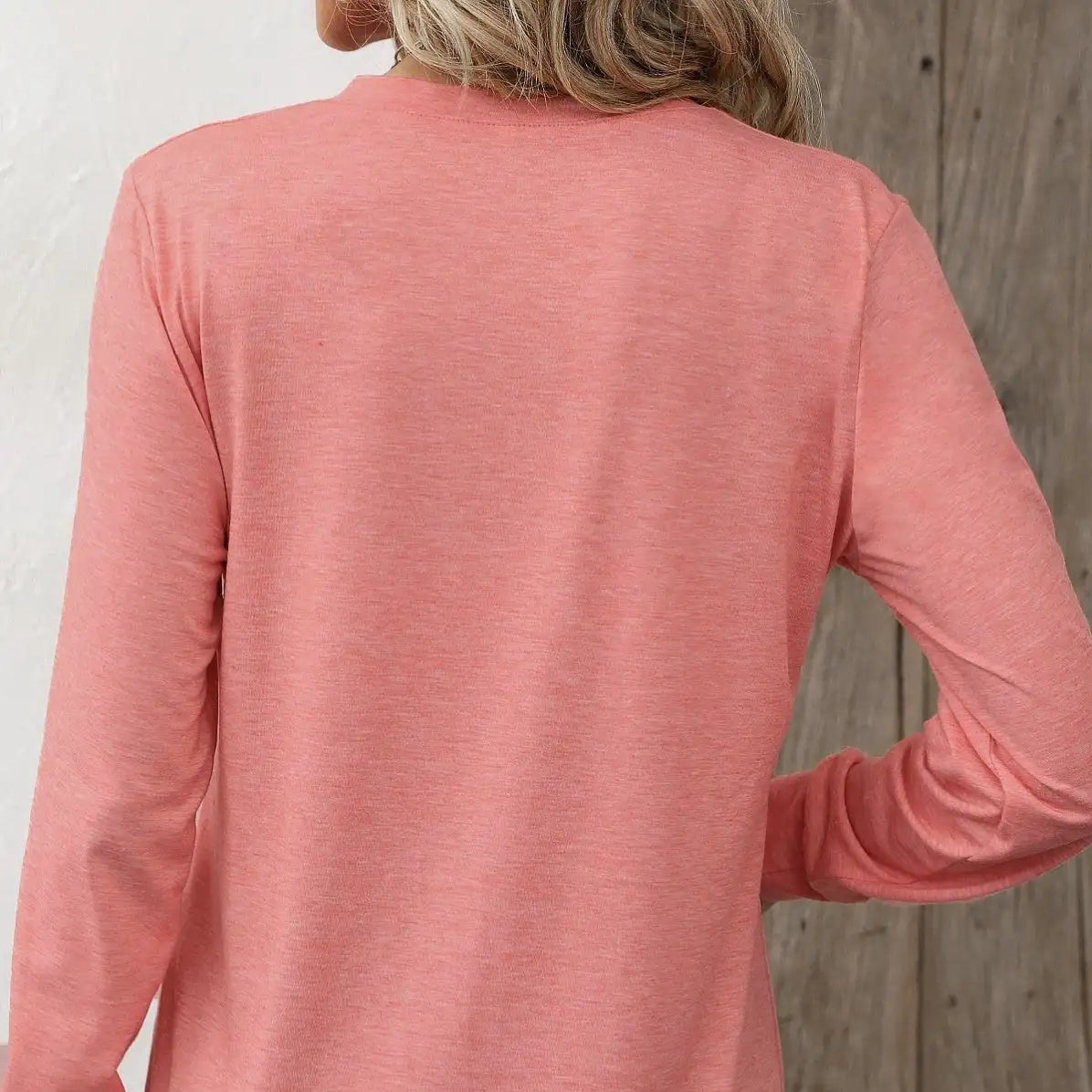 Ladies' Fashion New Button Peach Red Open Neck T-shirt Casual Top - SJB-DIAMOND ELITES