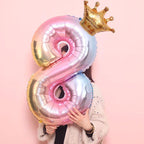 Luxury Gradient Modern 32inch Rainbow number Foil Balloons For Birthday party Decorations Kids Rose Ballons With Crown From 0-9 Numbers - SJB-DIAMOND ELITES
