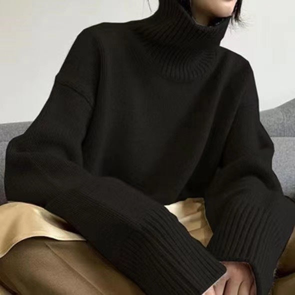 High-neck Women's Loose Versatile Knit Pullover Sweater Pi-Mart