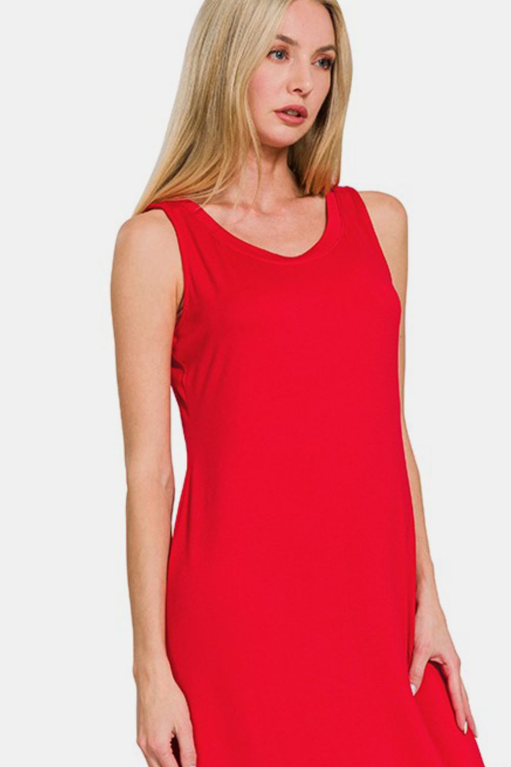 Scoop Neck Wide Strap Tank Dress For Women – Simple, Versatile, Flattering Fit with Comfortable Wide Straps and Feminine Scoop Neckline Stevvex