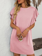 Ruffled Round Neck Short Sleeve Dress Feminine Simple Classic Dress Breathable And Comfy Dress Stevvex