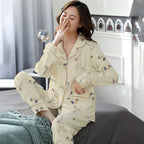 Elegant Women's Autumn And Winter Cotton-like Long Pajamas Two-piece Set Pi-Mart