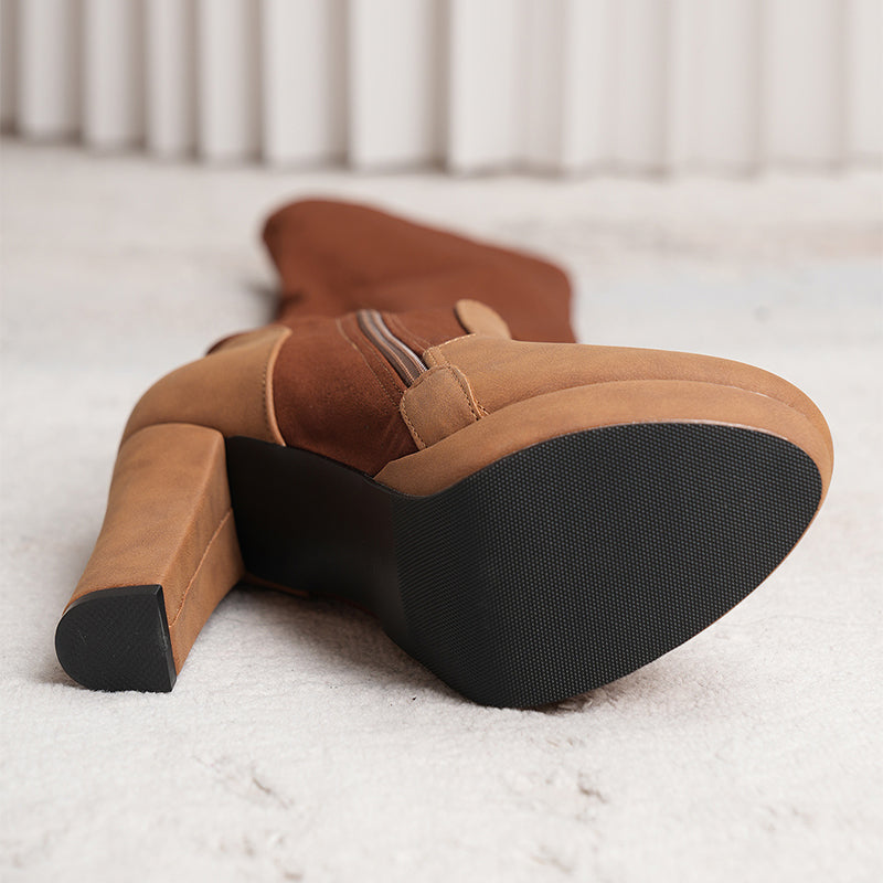 New Long Boots For Women Elastic Suede High Square Heel Over-the-knee Boots Fashion Party Shoes Winter Pi-Mart